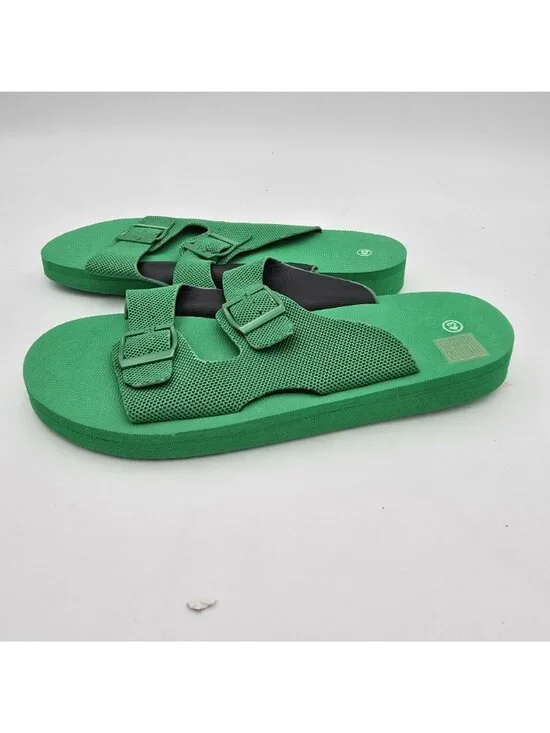 Green Slide Sandals women’s Size 43 Double Buckle Casual Slip-On Green Synthetic - Picture 4 of 4
